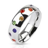 Pave Rainbow CZ Steel Ring